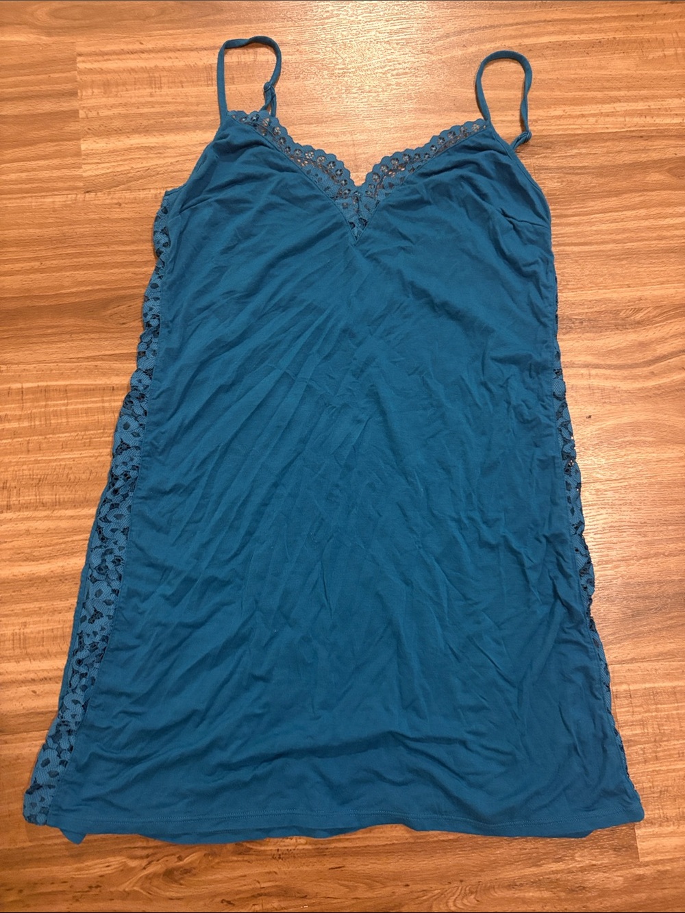 Teal Lace-Trim Cami Slip Dress, La Senza